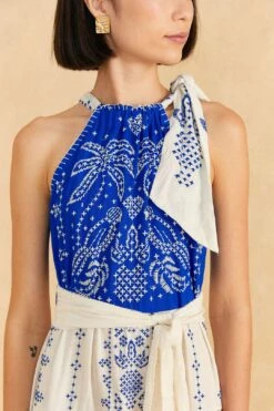 Farm Rio Navy Blue Embroidered Jungle Scarf Maxi Dress -Farm Rio Store 309237 02