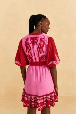 Farm Rio Red Jungle Scarf Cutwork Mini Dress -Farm Rio Store 309239 04