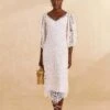 Farm Rio Off-White Guipure Midi Dress -Farm Rio Store 309243 02