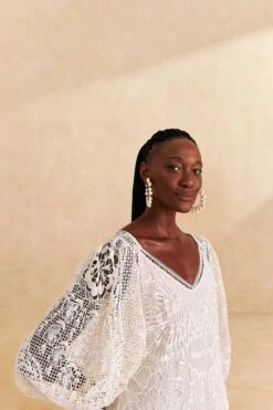 Farm Rio Off-White Guipure Midi Dress -Farm Rio Store 309243 03