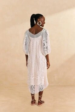 Farm Rio Off-White Guipure Midi Dress -Farm Rio Store 309243 042