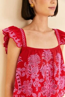 Farm Rio Red Palm Tree Richelieu Blouse -Farm Rio Store 309247 03
