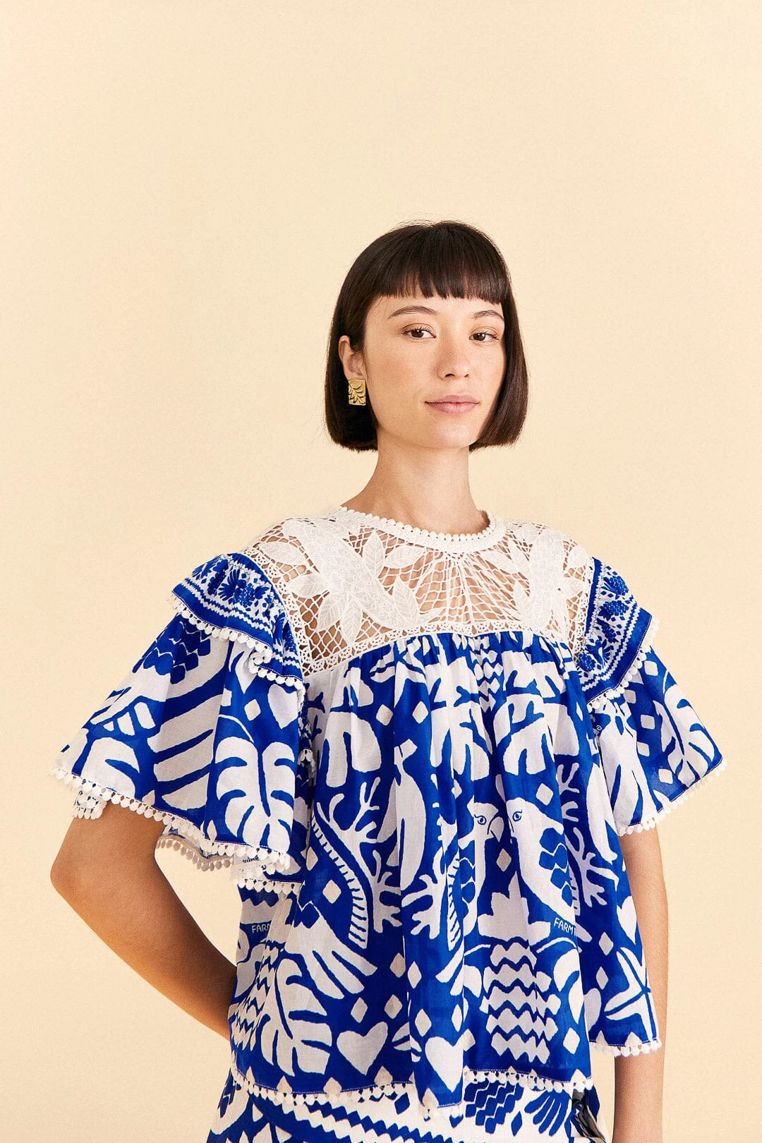 Farm Rio Navy Blue Jungle Scarf Blouse 3 Farm Rio Navy Blue Jungle Scarf Blouse