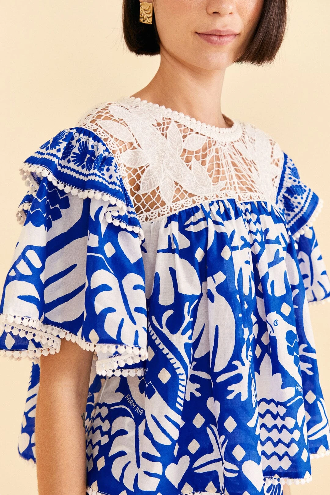 Farm Rio Navy Blue Jungle Scarf Blouse 5 Farm Rio Navy Blue Jungle Scarf Blouse - Image 3