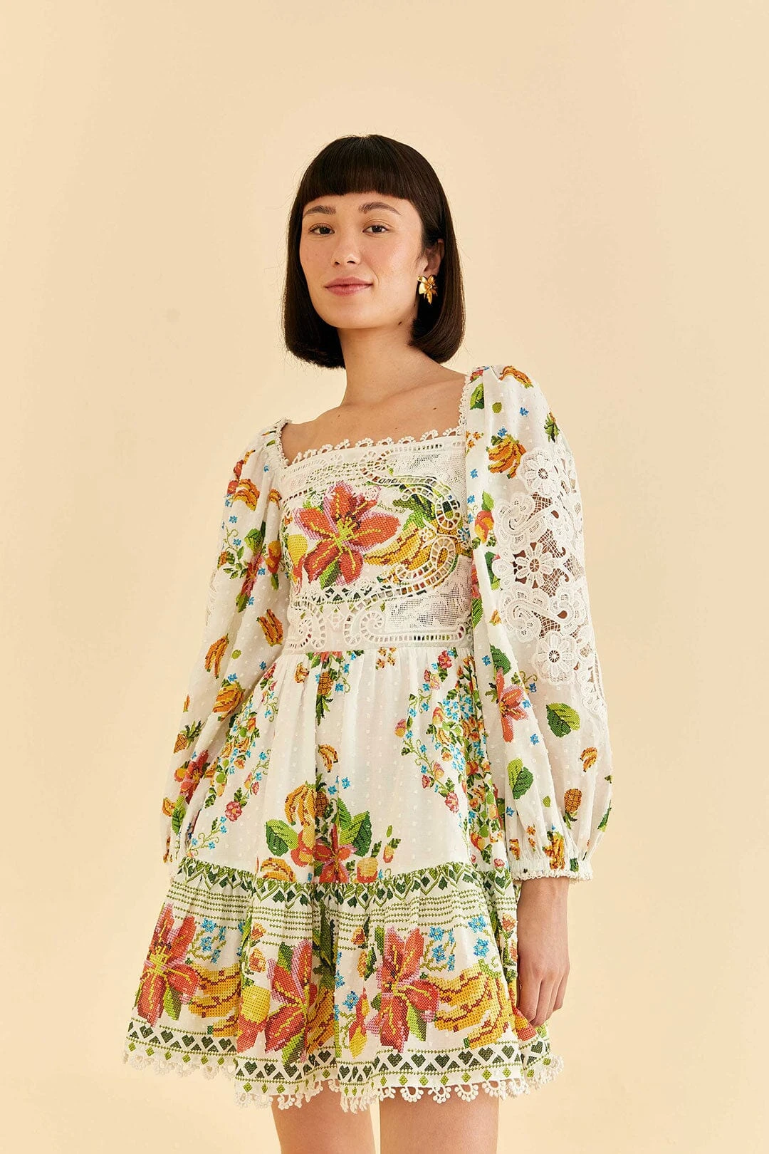 Farm Rio Off-White Tropical Romance Scarf Mini Dress 3 Farm Rio Off-White Tropical Romance Scarf Mini Dress