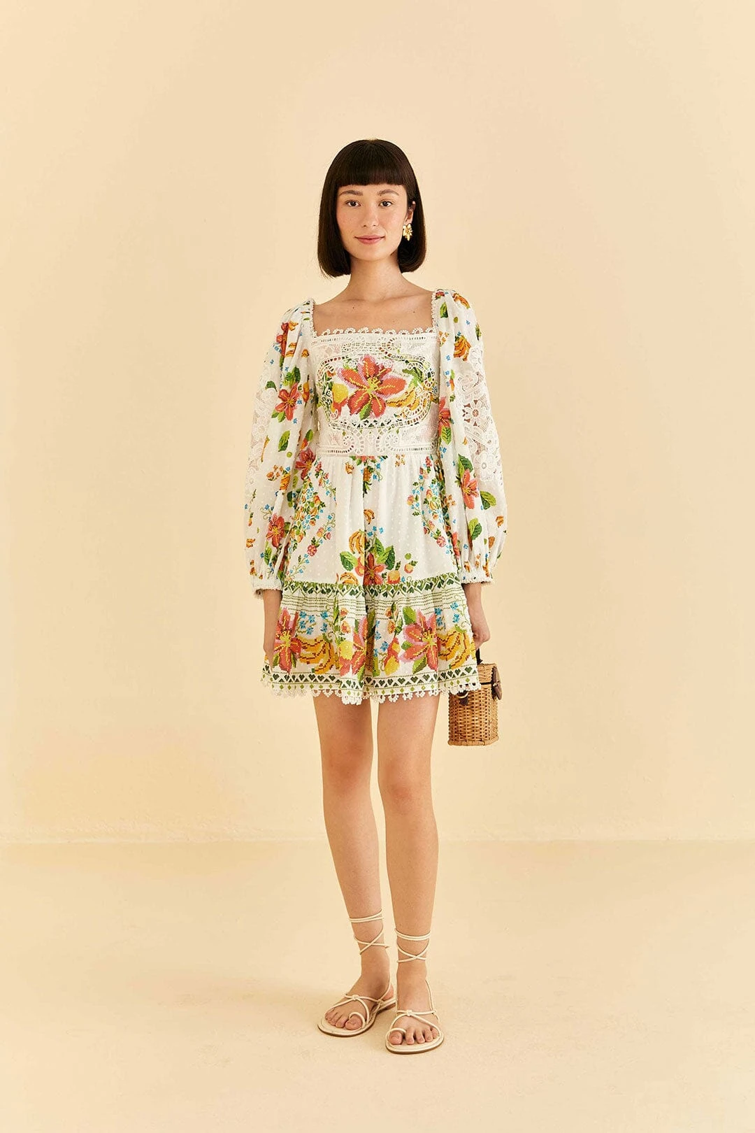Farm Rio Off-White Tropical Romance Scarf Mini Dress 4 Farm Rio Off-White Tropical Romance Scarf Mini Dress - Image 2
