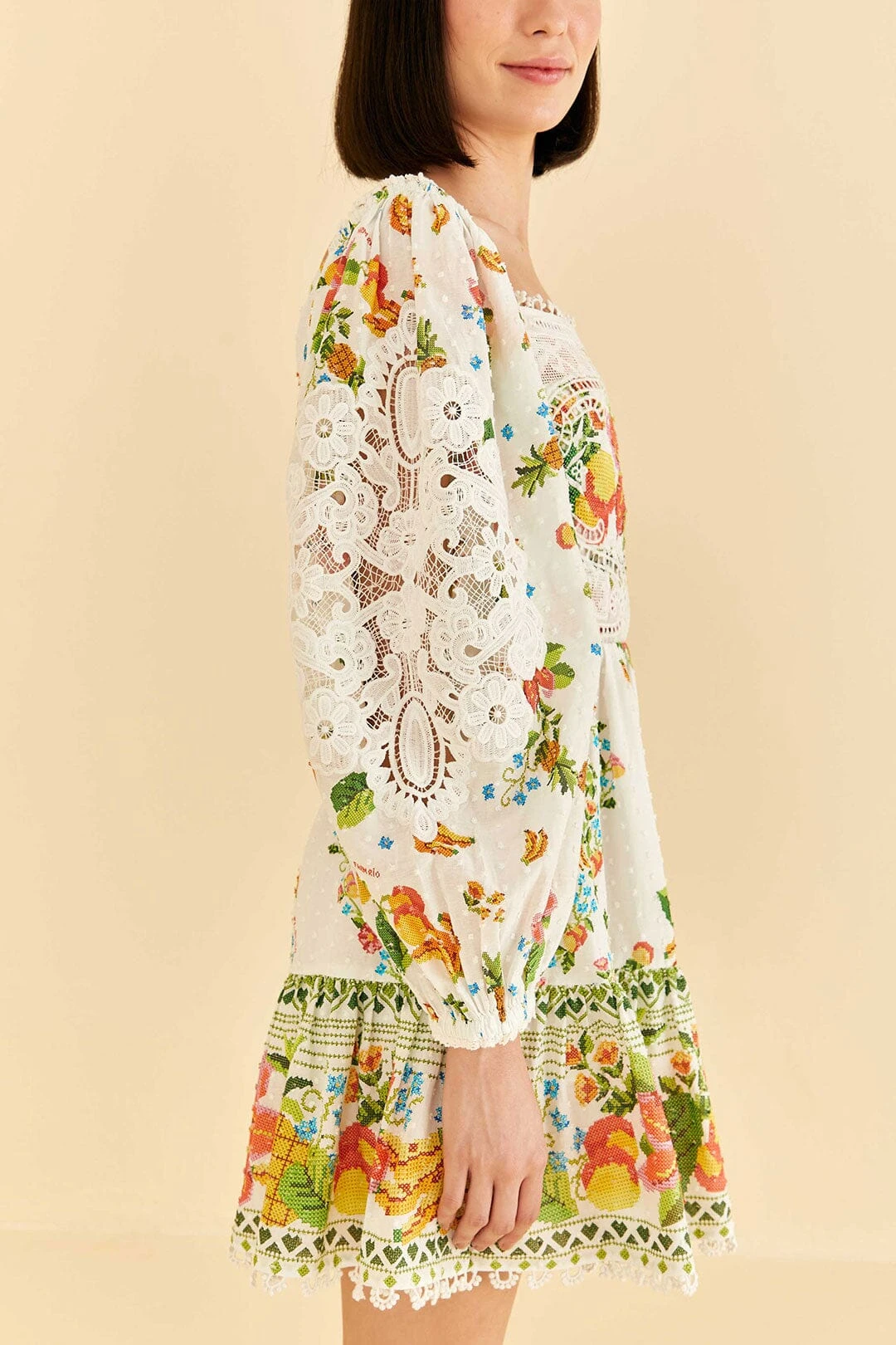 Farm Rio Off-White Tropical Romance Scarf Mini Dress 5 Farm Rio Off-White Tropical Romance Scarf Mini Dress - Image 3