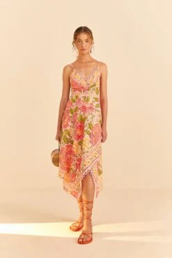 Farm Rio Pink Blooming Floral Midi Dress