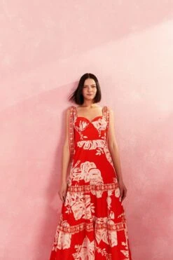 Farm Rio Red Lace Monsteras Midi Dress -Farm Rio Store 309287 02