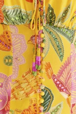 Farm Rio Yellow Macaw Bloom Puff-Sleeve Midi Dress 12 Farm Rio Yellow Macaw Bloom Puff-Sleeve Midi Dress -Farm Rio Store 309293 05