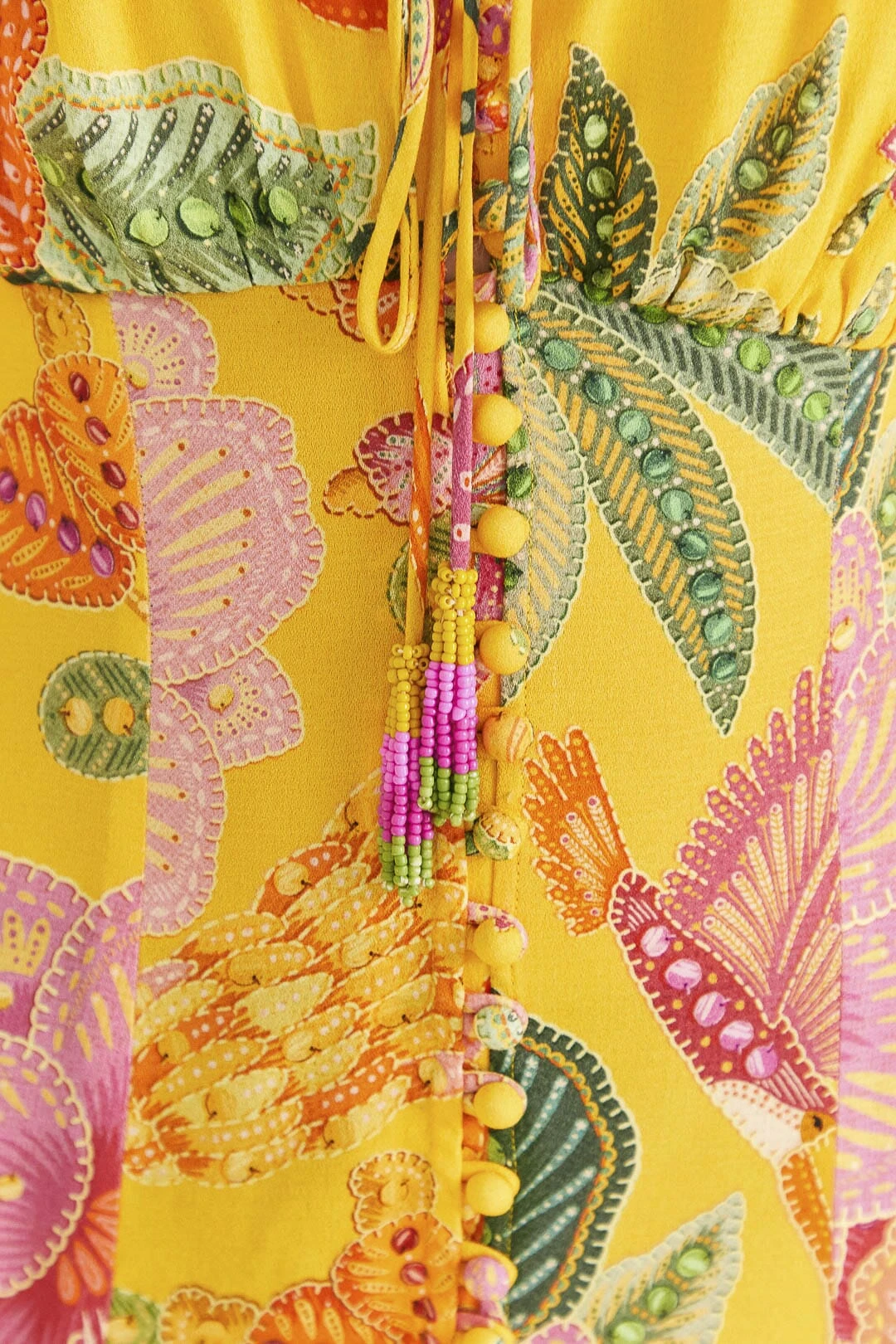 Farm Rio Yellow Macaw Bloom Puff-Sleeve Midi Dress 7 Farm Rio Yellow Macaw Bloom Puff-Sleeve Midi Dress - Image 5