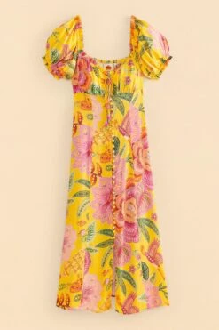 Farm Rio Yellow Macaw Bloom Puff-Sleeve Midi Dress 13 Farm Rio Yellow Macaw Bloom Puff-Sleeve Midi Dress -Farm Rio Store 309293 06