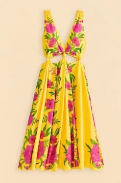 Farm Rio Yellow Romantic Garden Midi Dress -Farm Rio Store 309298 06 89065831 43e9 45d0 a245 83776dade038
