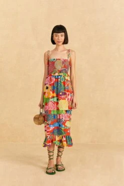 Farm Rio Red Striped Fishes Midi Dress 8 Farm Rio Red Striped Fishes Midi Dress -Farm Rio Store 309299 02