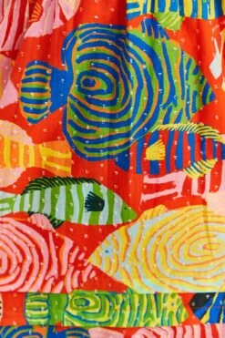 Farm Rio Red Striped Fishes Midi Dress 11 Farm Rio Red Striped Fishes Midi Dress -Farm Rio Store 309299 05