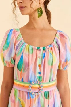 Farm Rio Pink Pastel Leaves Maxi Dress 9 Farm Rio Pink Pastel Leaves Maxi Dress -Farm Rio Store 309308 03