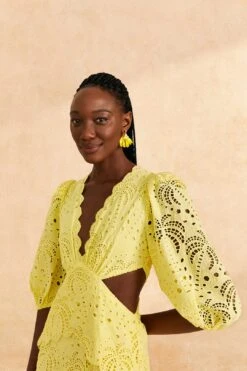 Farm Rio Light Yellow Richelieu Midi Dress 10 Farm Rio Light Yellow Richelieu Midi Dress -Farm Rio Store 309337 03