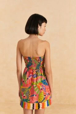 Farm Rio Coral Graphic Macaws Organic Cotton Mini Dress -Farm Rio Store 309347 04