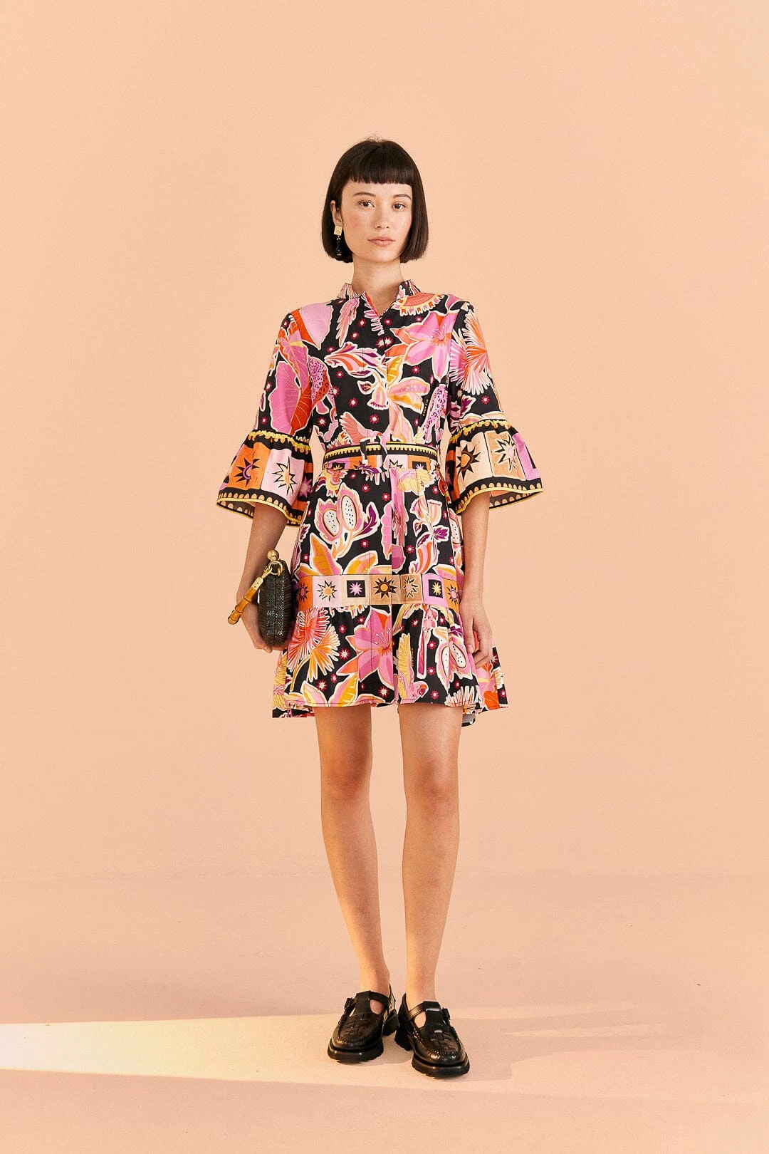 Farm Rio Black Enchanted Nature Mini Dress 4 Farm Rio Black Enchanted Nature Mini Dress - Image 2