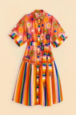 Farm Rio Coral Mixed Graphic Macaws Midi Dress -Farm Rio Store 309363 06