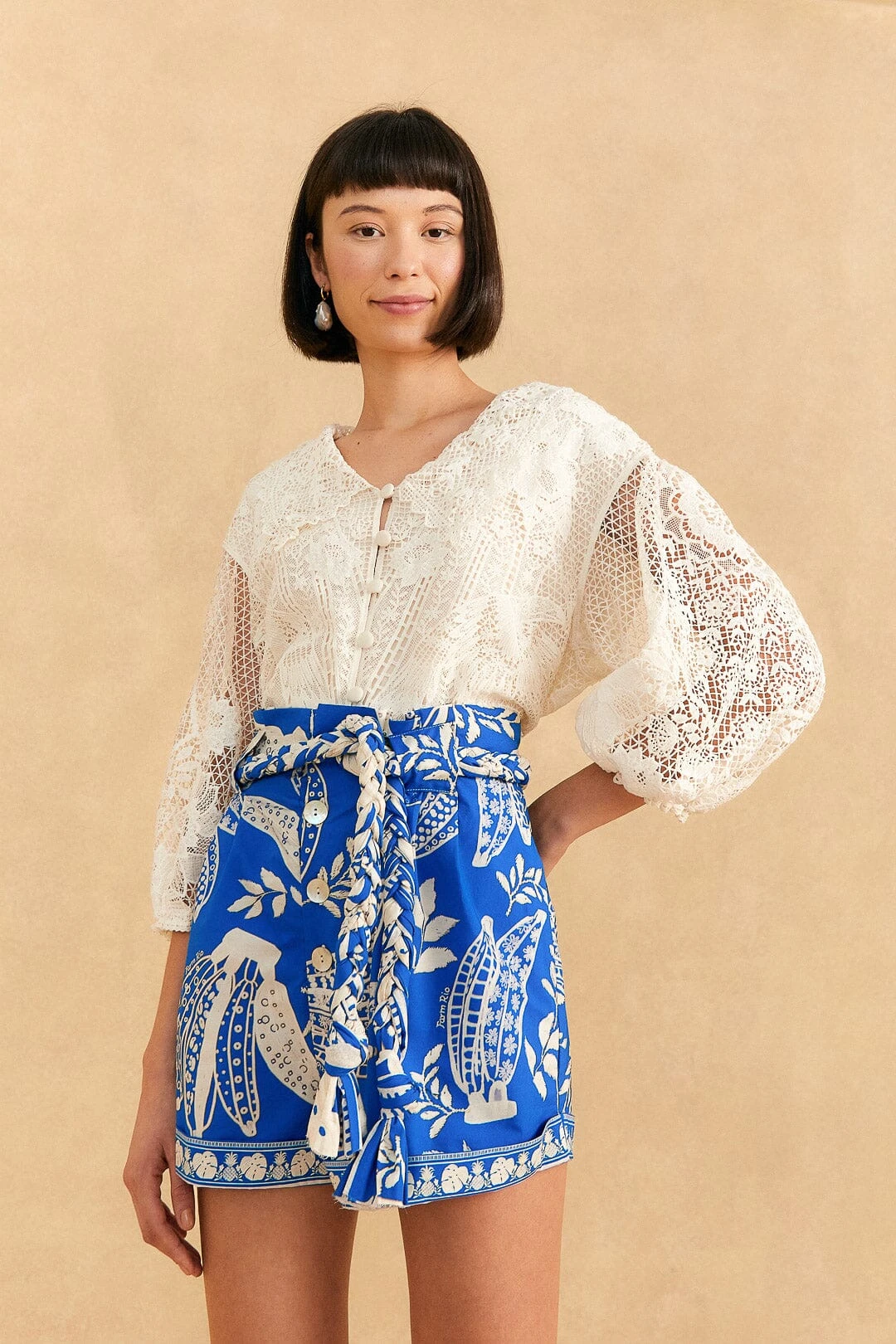 Farm Rio Blue Lace Banana Shorts 3 Farm Rio Blue Lace Banana Shorts