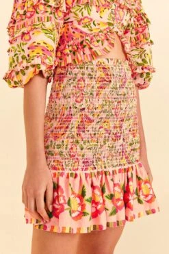 Farm Rio Pink Painted Bananas Smocked Mini Skirt -Farm Rio Store 309383 03