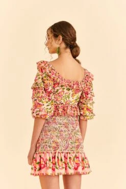 Farm Rio Pink Painted Bananas Smocked Mini Skirt -Farm Rio Store 309383 04