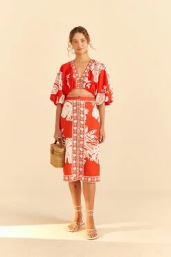 Farm Rio Red Lace Monsteras Midi Skirt -Farm Rio Store 309392 02