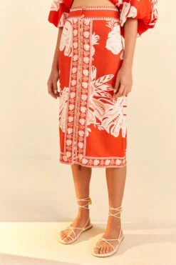 Farm Rio Red Lace Monsteras Midi Skirt -Farm Rio Store 309392 03