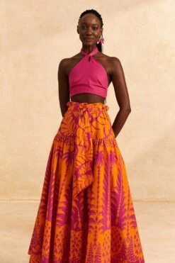 Farm Rio Orange Pineapple Love Organic Cotton Maxi Skirt 8 Farm Rio Orange Pineapple Love Organic Cotton Maxi Skirt -Farm Rio Store 309397 02