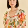 Farm Rio Off-White Macaw Bloom Blouse