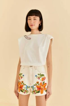 Farm Rio Embroidered Floral Twill Shorts -Farm Rio Store 309421 03