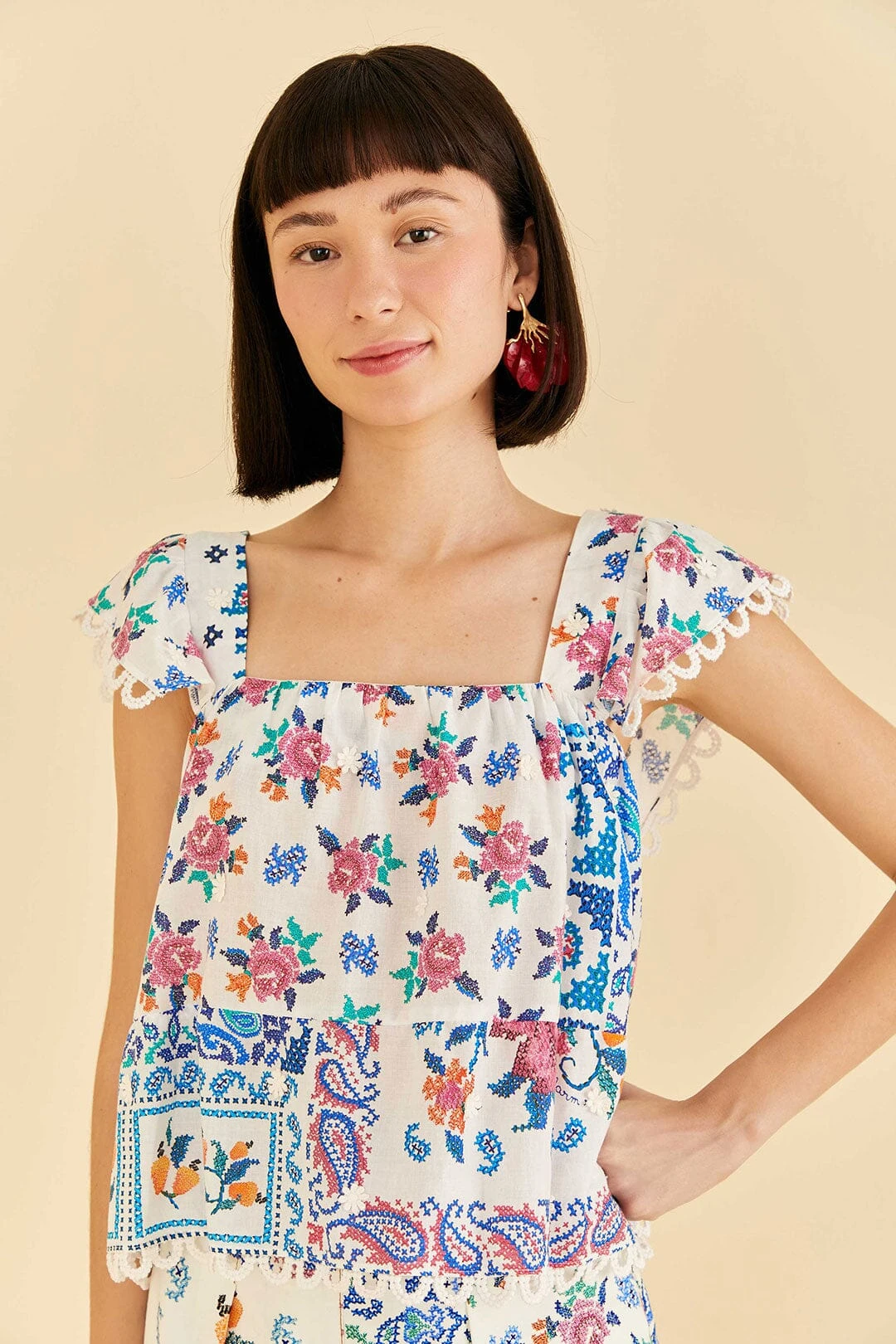 Farm Rio Off-White Romantic Bandanas Blouse 3 Farm Rio Off-White Romantic Bandanas Blouse