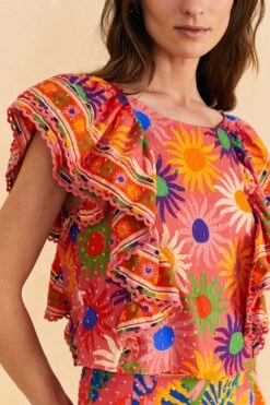 Farm Rio Coral Summer Sun Blouse -Farm Rio Store 309447 03