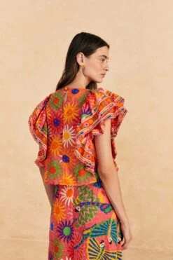 Farm Rio Coral Summer Sun Blouse -Farm Rio Store 309447 04