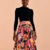 Farm Rio Black Enchanted Nature Lenzing™ Ecovero™ Viscose Midi Skirt -Farm Rio Store 309464 01
