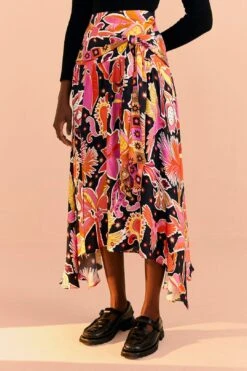 Farm Rio Black Enchanted Nature Lenzing™ Ecovero™ Viscose Midi Skirt -Farm Rio Store 309464 03
