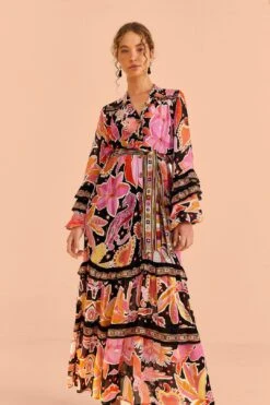 Farm Rio Black Enchanted Nature Midi Dress -Farm Rio Store 309488 03