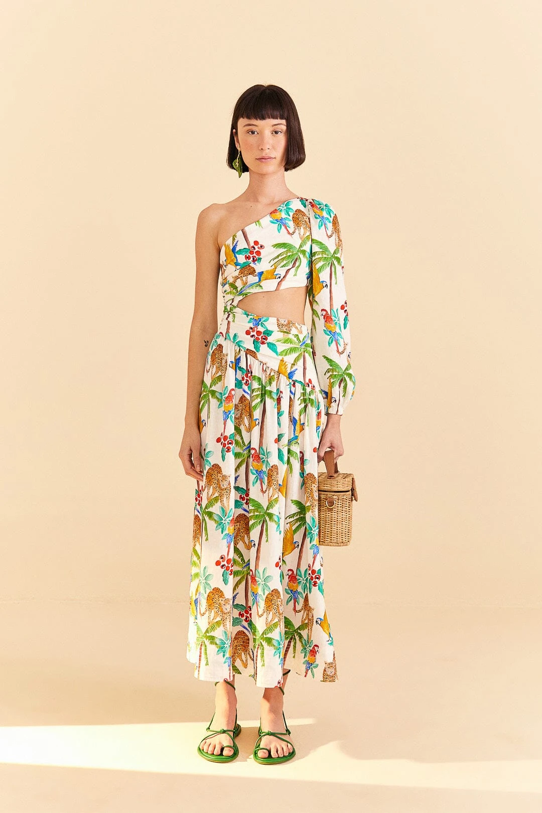 Farm Rio Tropical Paradise One Shoulder Midi Dress 3 Farm Rio Tropical Paradise One Shoulder Midi Dress