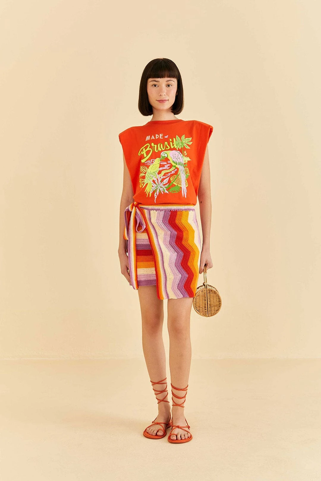 Farm Rio Multi Stripes Crochet Wrap Mini Skirt 3 Farm Rio Multi Stripes Crochet Wrap Mini Skirt