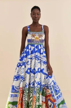 Farm Rio Mixed Pitta Colors Organic Cotton Embroidered Midi Dress -Farm Rio Store 310673 02