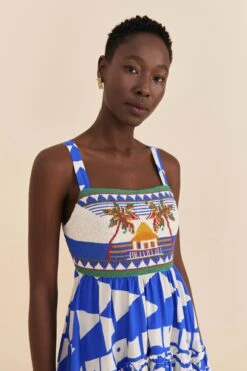 Farm Rio Mixed Pitta Colors Organic Cotton Embroidered Midi Dress -Farm Rio Store 310673 05