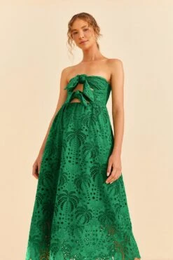 Farm Rio Green Coconut Tree Richelieu Midi Dress -Farm Rio Store 311340 02