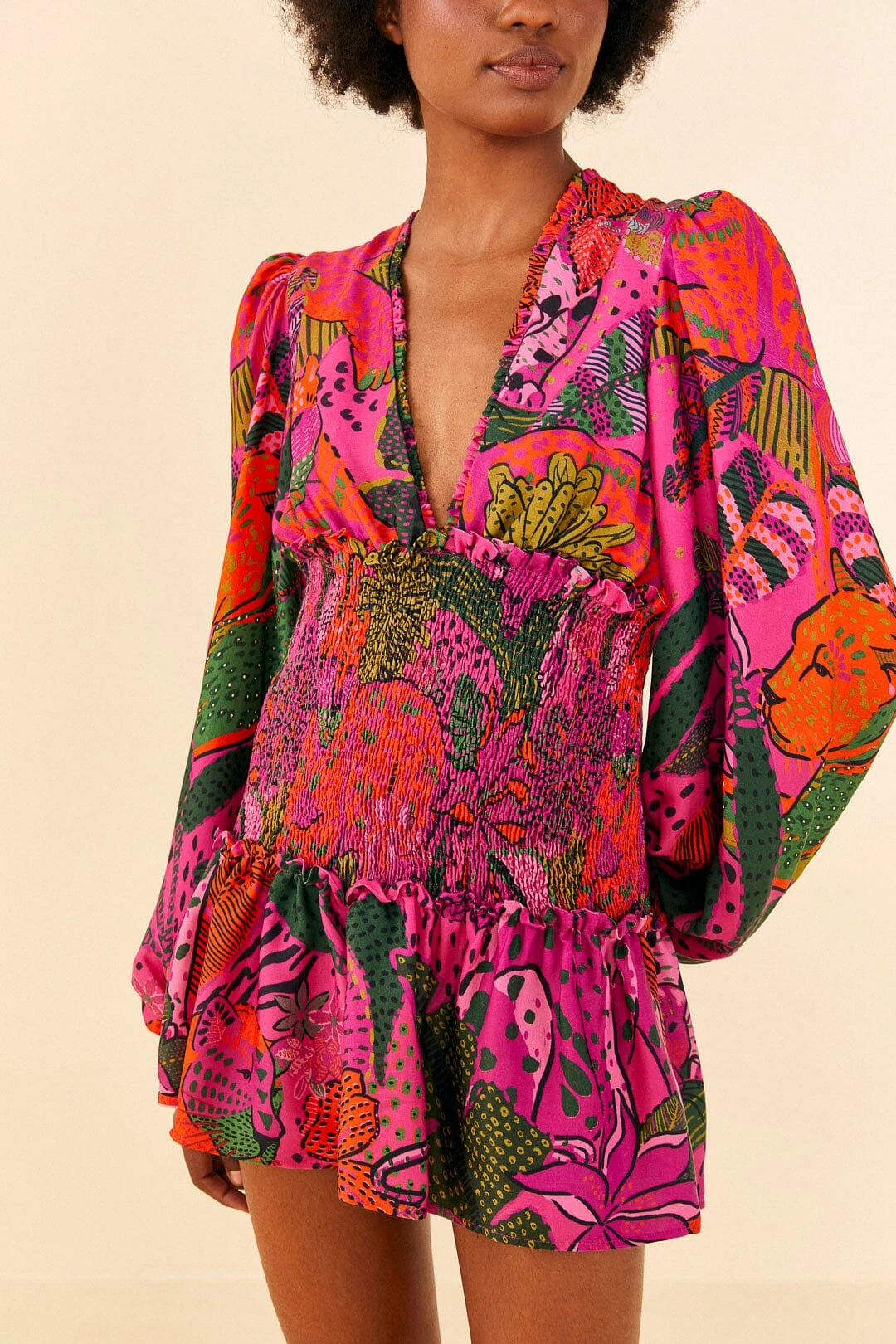 Farm Rio Pink Cool Leopards Lenzing™ Ecovero™ Viscose Mini Dress 4 Farm Rio Pink Cool Leopards Lenzing™ Ecovero™ Viscose Mini Dress - Image 2