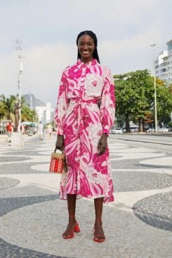 Farm Rio Pink Tropical Groove Midi Dress