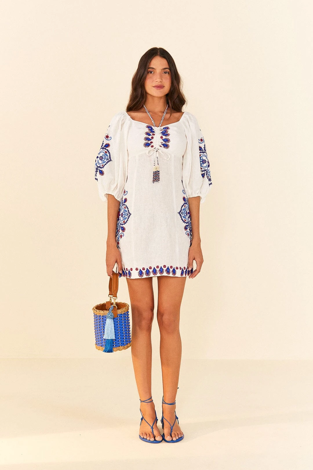 Farm Rio Off-White Navy Embroidery Mini Dress 3 Farm Rio Off-White Navy Embroidery Mini Dress