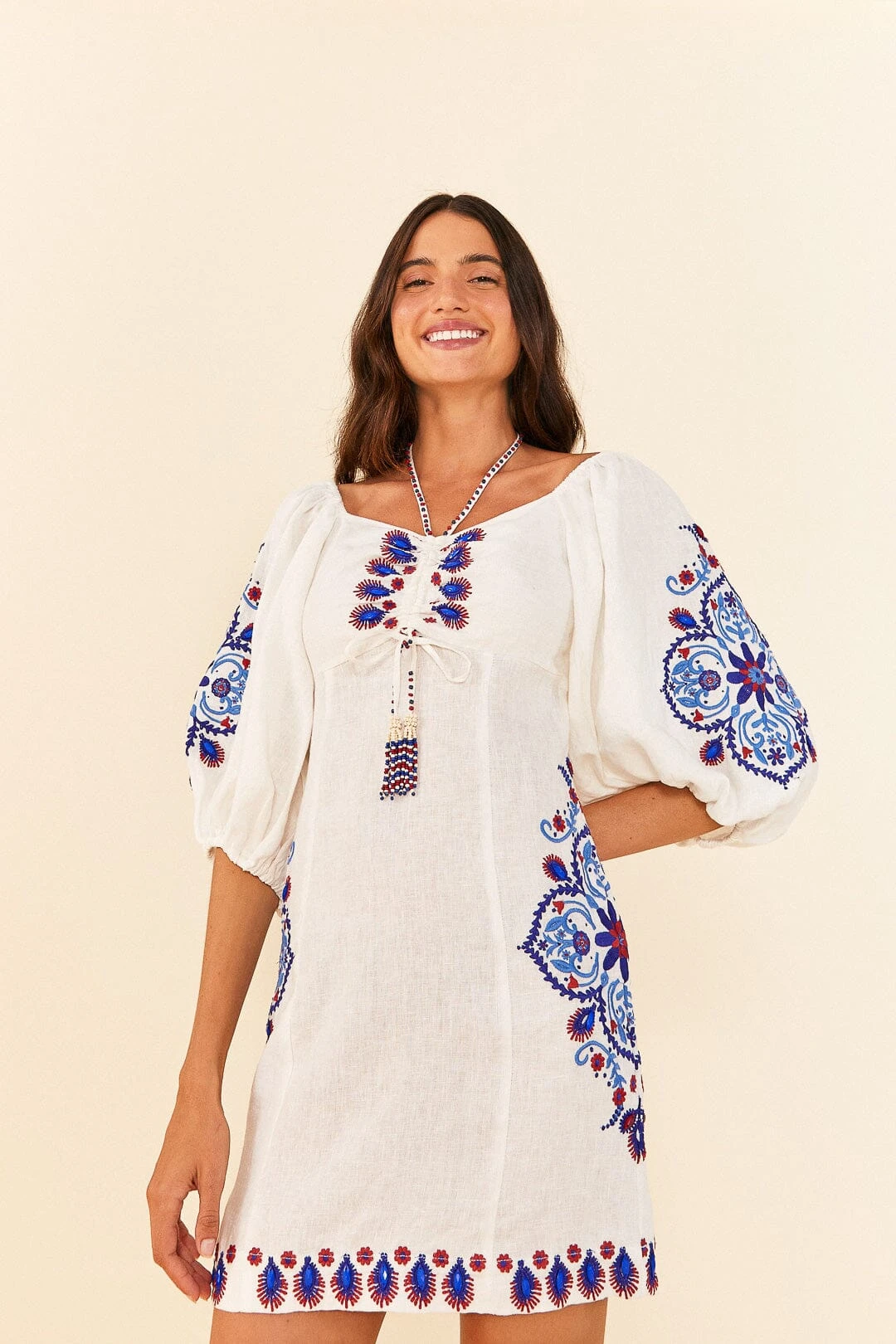 Farm Rio Off-White Navy Embroidery Mini Dress 4 Farm Rio Off-White Navy Embroidery Mini Dress - Image 2