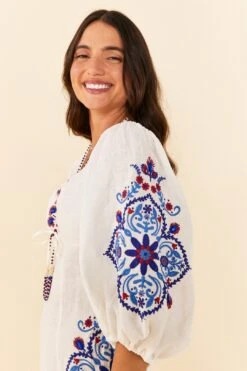 Farm Rio Off-White Navy Embroidery Mini Dress 10 Farm Rio Off-White Navy Embroidery Mini Dress -Farm Rio Store 311390 03