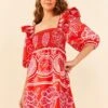 Farm Rio Red Summer Sunrise Organic Cotton Mini Dress 1 Farm Rio Red Summer Sunrise Organic Cotton Mini Dress -Farm Rio Store 311432 01