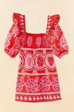 Farm Rio Red Summer Sunrise Organic Cotton Mini Dress 13 Farm Rio Red Summer Sunrise Organic Cotton Mini Dress -Farm Rio Store 311432 06